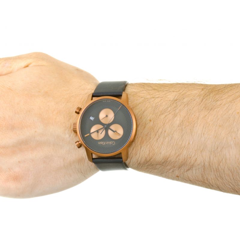  Shop Authentic Calvin Klein City Chronograph Black Dial Black Leather Strap Watch for Men - K2G17TC1 - Luxxuri