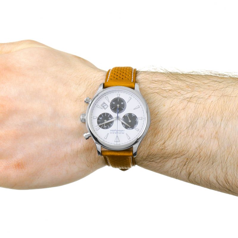  Shop Authentic Movado Heritage Calendoplan Chronograph White Dial Brown Leather Strap Watch for Men - 3650008 - Luxxuri