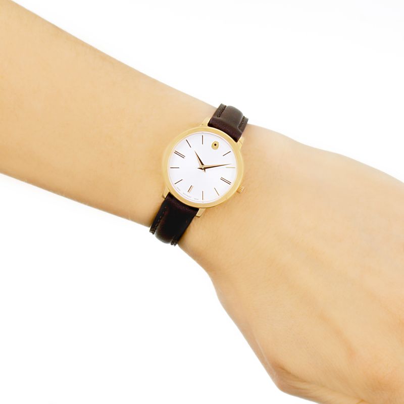  Shop Authentic Movado Ultra Slim White Dial Brown Leather Strap Watch For Women - 0607096 - Luxxuri