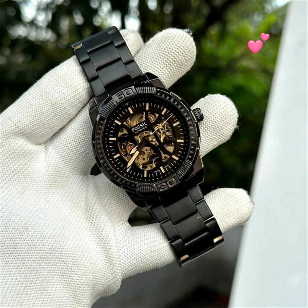  Shop Authentic Fossil Bronson Automatic Skeleton Black Dial Black Steel Strap Watch for Men - ME3217 - Luxxuri