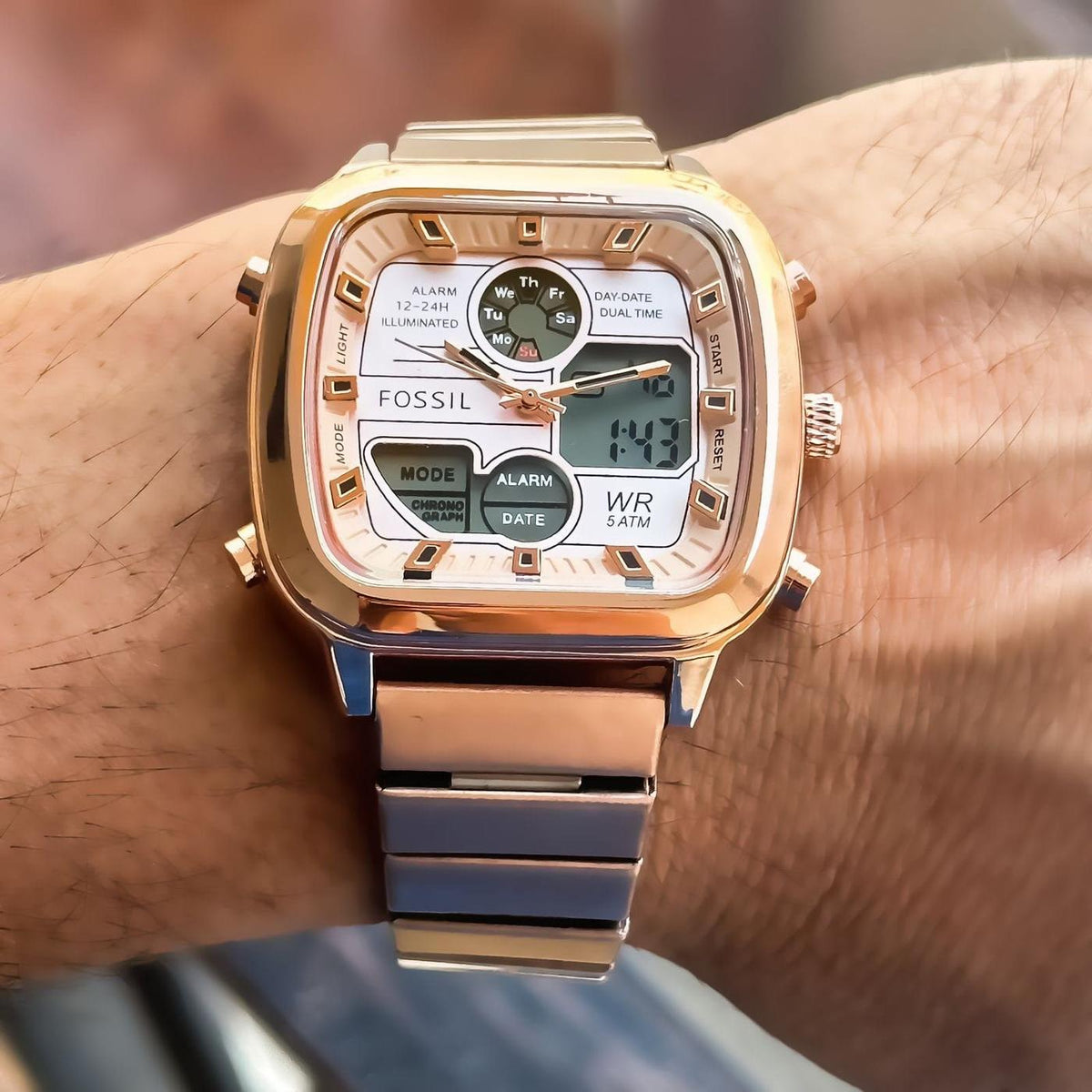  Shop Authentic Fossil Retro Analog-Digital Gold Dial Gold Steel Strap Watch for Men - FS5889 - Luxxuri