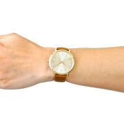 Shop Authentic Michael Kors Jaryn Quartz Gold Dial Brown Leather Strap Watch For Women - MK2496 - Luxxuri