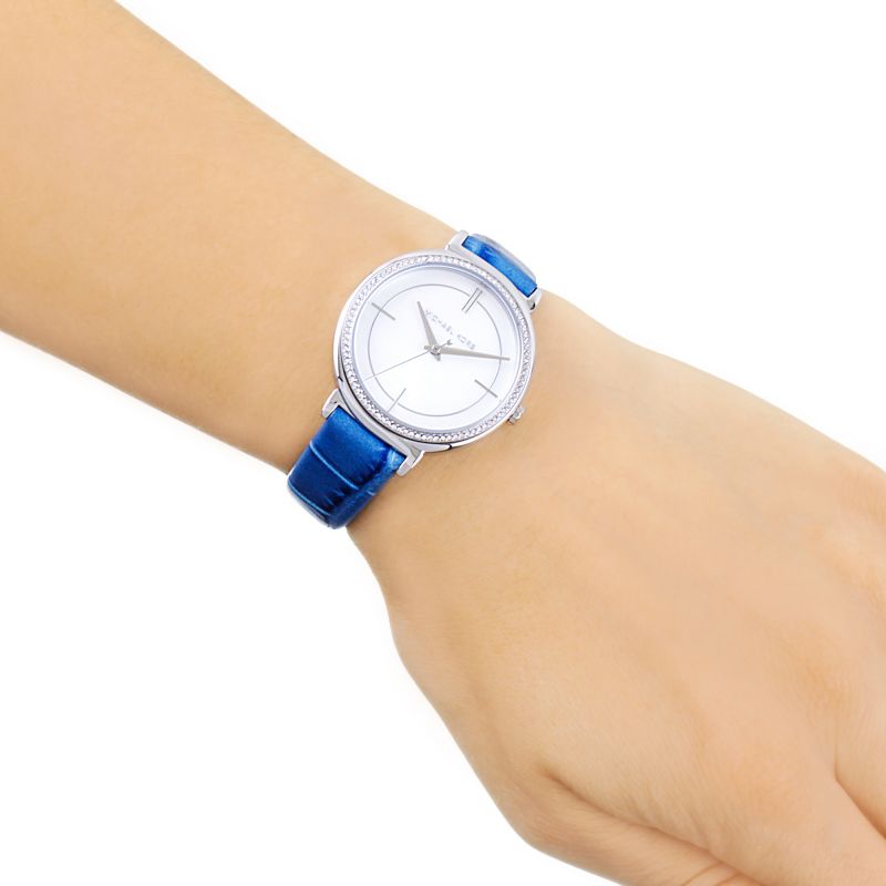  Shop Authentic Michael Kors Cinthia Mother of Pearl Dial Blue Leather Strap Watch for Women - MK2661 - Luxxuri