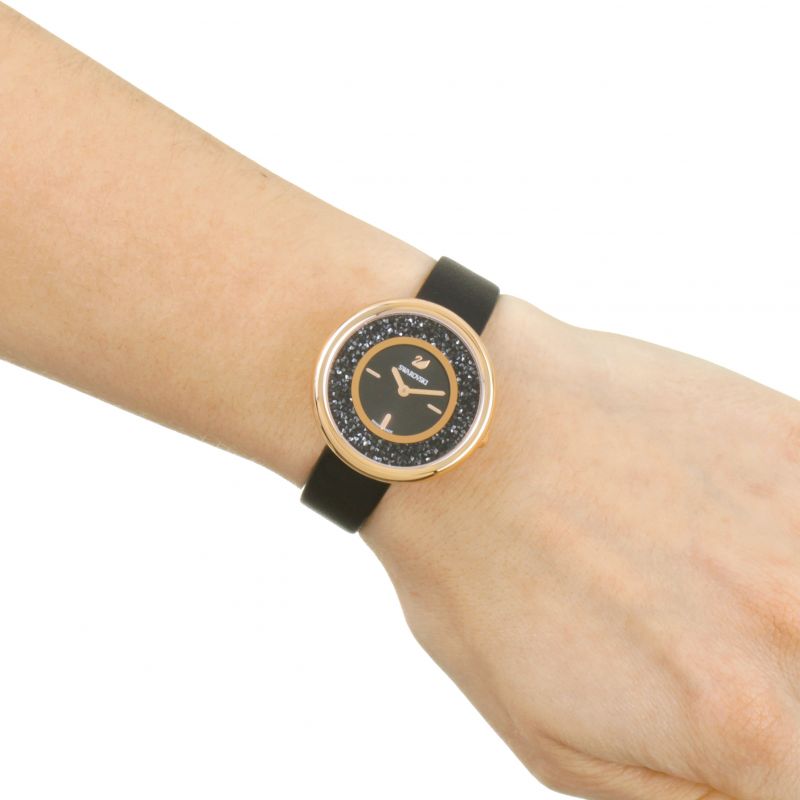  Shop Authentic Swarovski Crystalline Pure Black Dial Black Leather Strap Watch for Women - 5275043 - Luxxuri