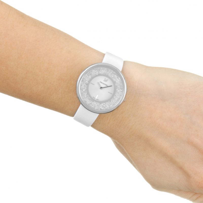  Shop Authentic Swarovski Crystalline Pure White Dial White Leather Strap Watch for Women - 5275046 - Luxxuri