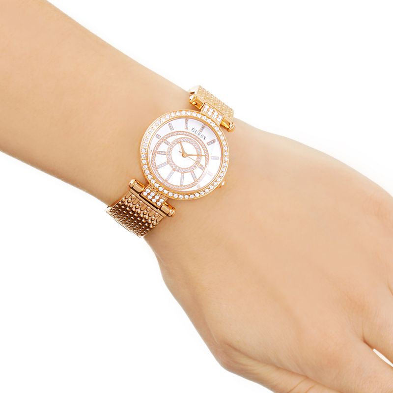  Shop Authentic Guess Muse Quartz Silver Dial Rose Gold Steel Strap Watch For Women - W1008L3 - Luxxuri