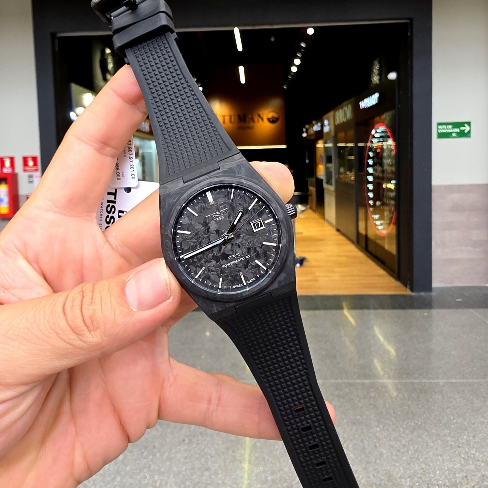  Shop Authentic Tissot PRX Powermatic 80 Carbon Black Dial Black Rubber Strap Watch for Men - T137.907.97.201.00 - Luxxuri