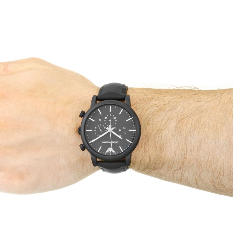  Shop Authentic Emporio Armani Luigi Chronohraph Black Dial Black Leather Strap Watch For Men - AR1970 - Luxxuri