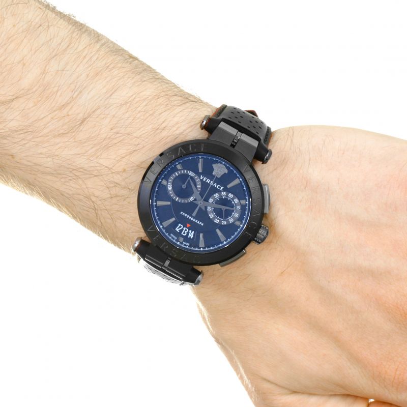  Shop Authentic Versace V-Racer Aion Chronograph Black Dial Black Leather Strap Watch for Men - VBR030017 - Luxxuri