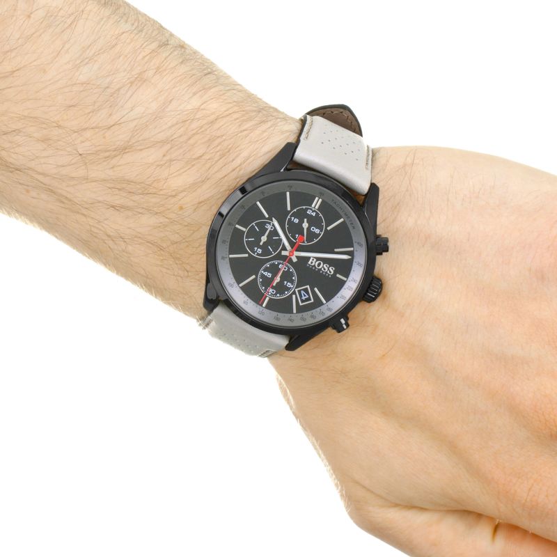  Shop Authentic Hugo Boss Grand Prix Chronograph Black Dial Grey Leather Strap Watch for Men - 1513562 - Luxxuri