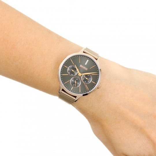  Shop Authentic Hugo Boss Symphony Grey Dial Gold Mesh Bracelet Watch for Women - 1502424 - Luxxuri