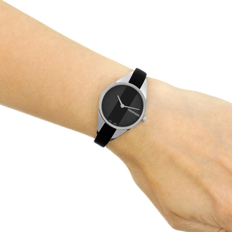  Shop Authentic Calvin Klein Rebel Black Grey Dial Black Leather Strap Watch for Women - K8P231C1 - Luxxuri