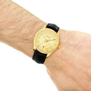  Shop Authentic Gucci Eryx Automatic Chevron Gold Dial Black Leather Strap Watch For Men - YA126340 - Luxxuri