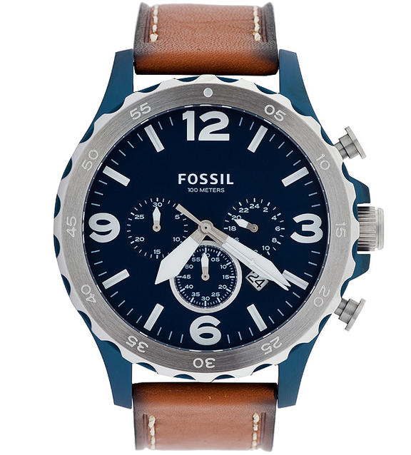  Shop Authentic Fossil Nate Chronograph Navy Blue Dial Brown Leather Strap Watch for Men - JR1504 - Luxxuri