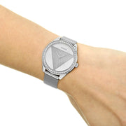  Shop Authentic Guess Tri Glitz Quartz Silver Dial Silver Mesh Bracelet Watch For Women - W1142L1 - Luxxuri