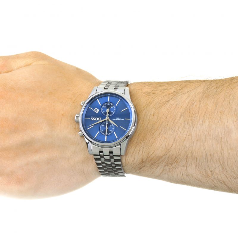  Shop Authentic Hugo Boss Jet Blue Dial Silver Steel Strap Watch for Men - 1513384 - Luxxuri
