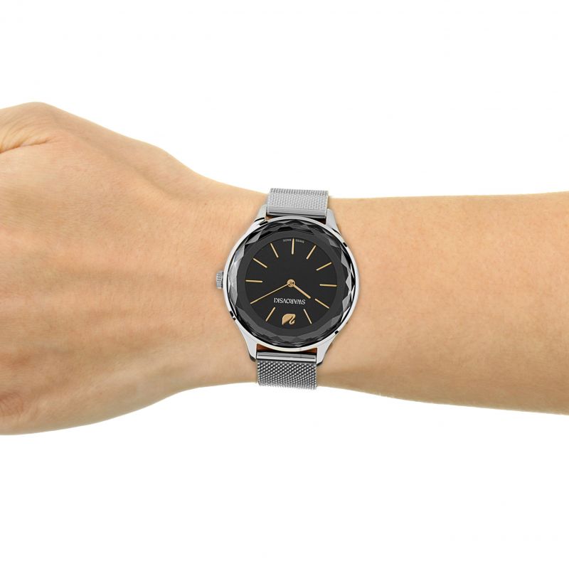  Shop Authentic Swarovski Octea Nova Black Dial Silver Mesh Bracelet Watch for Women - 5430420 - Luxxuri