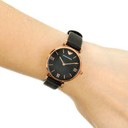  Shop Authentic Emporio Armani Gianni T Bar Black Mother of Pearl Dial Black Leather Strap Watch For Women - AR11060 - Luxxuri