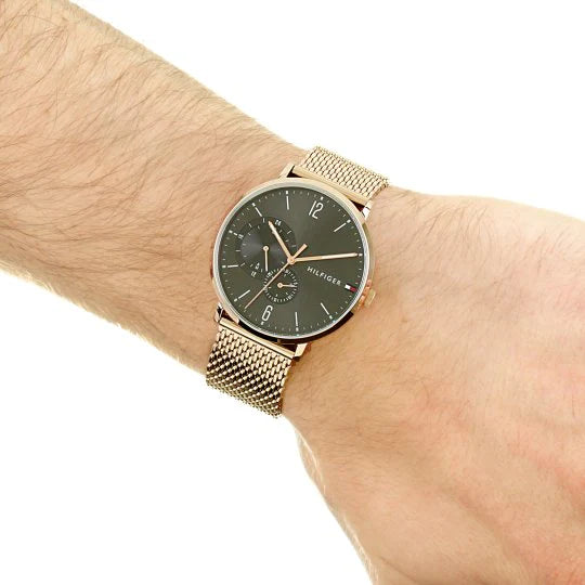  Shop Authentic Tommy Hilfiger Brooklyn Grey Dial Gold Mesh Bracelet Watch for Men - 1791506 - Luxxuri