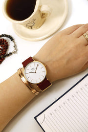  Shop Authentic Daniel Wellington Classic Roselyn White Dial Maroon Nylon Strap Watch For Women - DW00100267 - Luxxuri