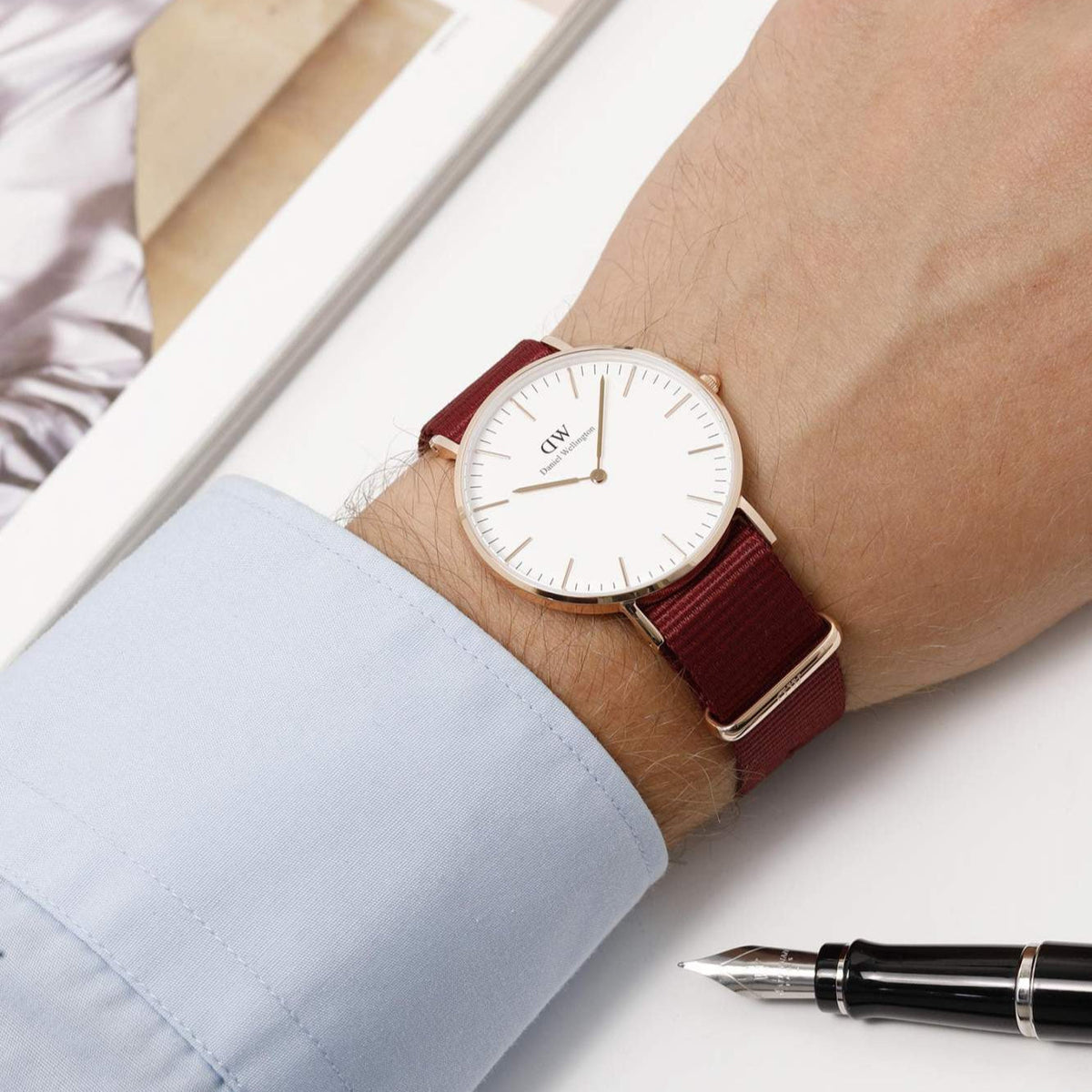  Shop Authentic Daniel Wellington Classic Roselyn White Dial Red NATO Strap Watch For Women - DW00100271 - Luxxuri