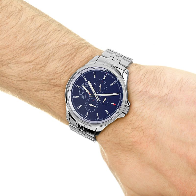  Shop Authentic Tommy Hilfiger Shawn Multifunction Quartz Blue Dial Silver Steel Strap Watch for Men - 1791612 - Luxxuri