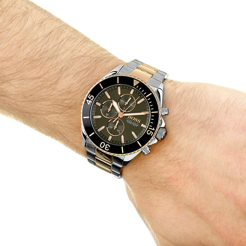  Shop Authentic Hugo Boss Ocean Edition Black Dial Two Tone Steel Strap Watch for Men - 1513705 - Luxxuri