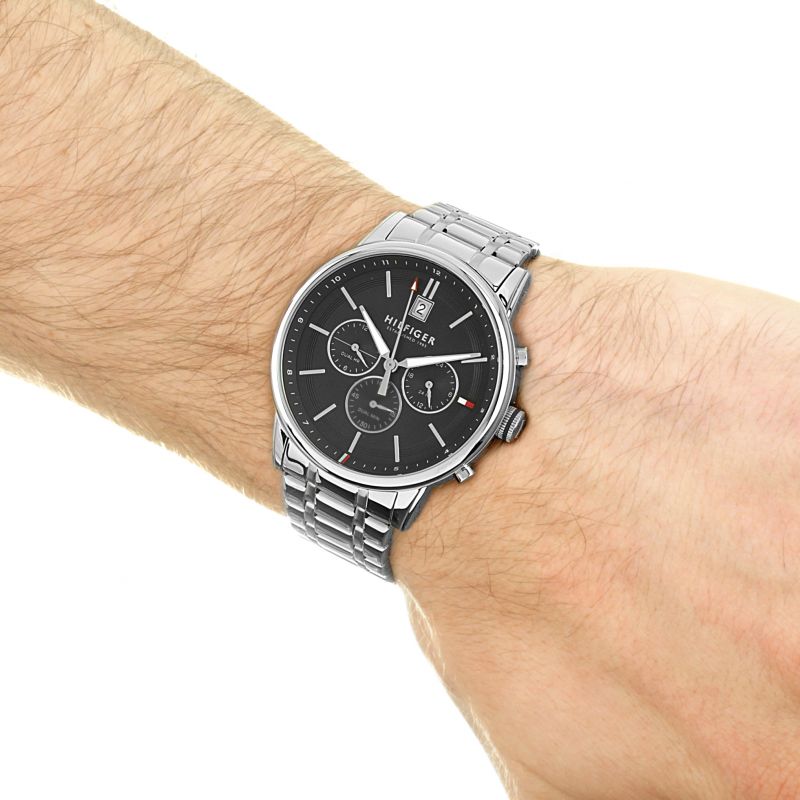  Shop Authentic Tommy Hilfiger Kyle Chronograph Grey Dial Silver Steel Strap Watch for Men - 1791632 - Luxxuri
