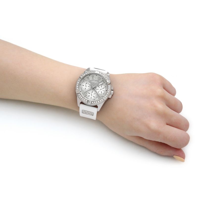  Shop Authentic Guess Frontier Diamonds Silver Dial White Rubber Strap Watch For Women - W1160L4 - Luxxuri