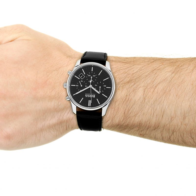  Shop Authentic Hugo Boss Time One Chronograph Black Dial Black Leather Strap Watch for Men - 1513430 - Luxxuri