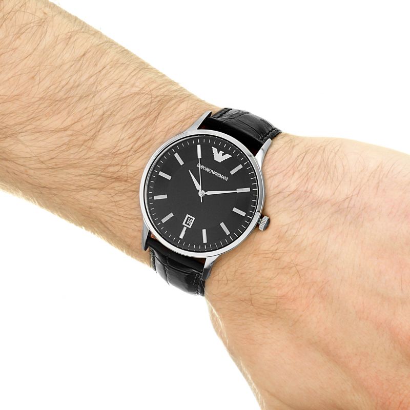  Shop Authentic Emporio Armani Renato Analog Black Dial Black Leather Strap Watch For Men - AR11186 - Luxxuri