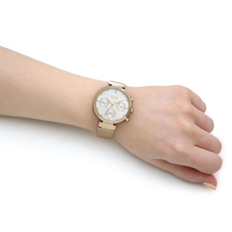  Shop Authentic Hugo Boss Flawless White Dial Gold Mesh Bracelet Watch for Women - 1502552 - Luxxuri