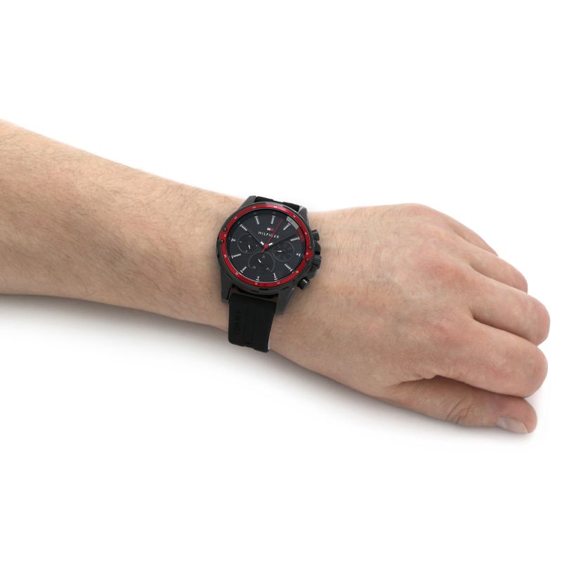  Shop Authentic Tommy Hilfiger Mason Black Dial Black Rubber Strap Watch for Men - 1791793 - Luxxuri
