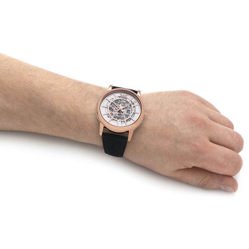  Shop Authentic Emporio Armani Luigi Skeleton Silver Dial Black Leather Strap Watch For Men - AR60007 - Luxxuri