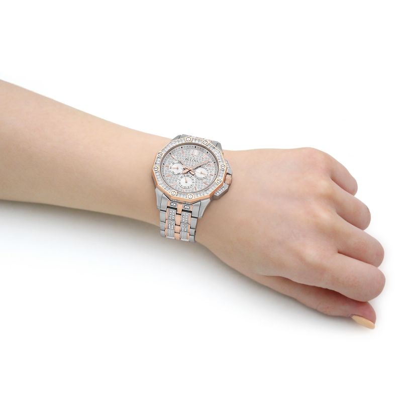  Shop Authentic Bulova Octova Crystal Silver Dial Two Tone Steel Strap Watch for Men - 98C133 - Luxxuri