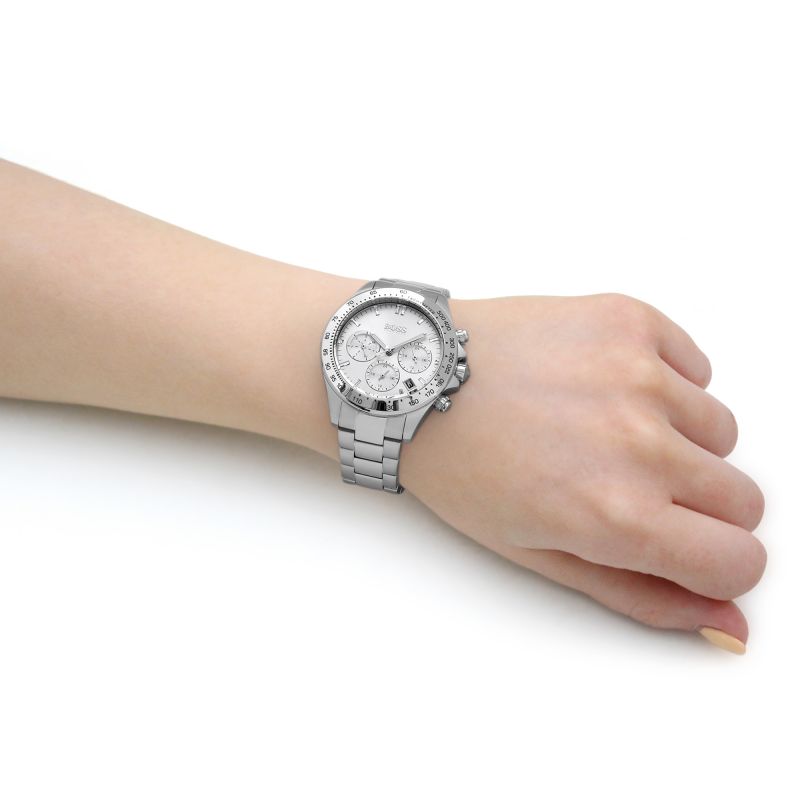  Shop Authentic Hugo Boss Novia Chronograph Silver Dial Silver Steel Strap Watch for Women - 1502616 - Luxxuri