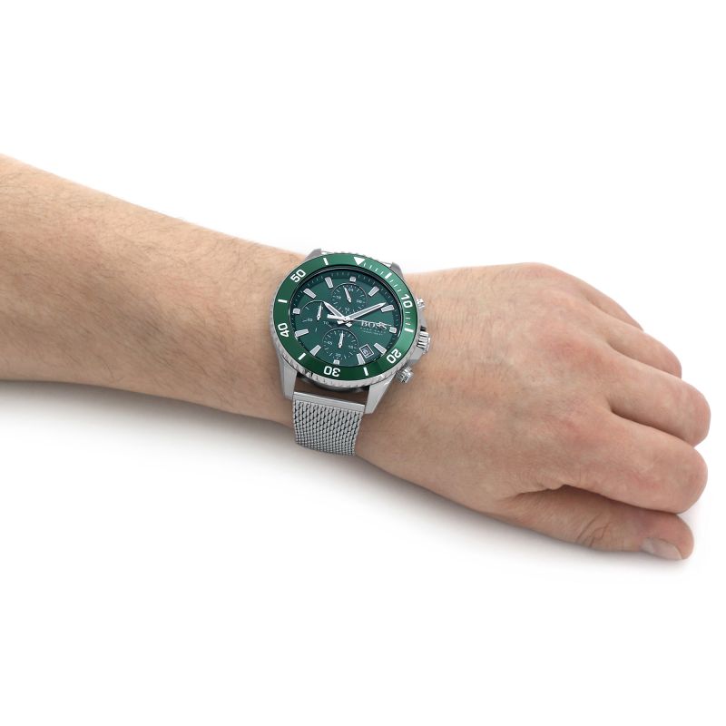  Shop Authentic Hugo Boss Admiral Green Dial Silver Mesh Bracelet Watch for Men - 1513905 - Luxxuri
