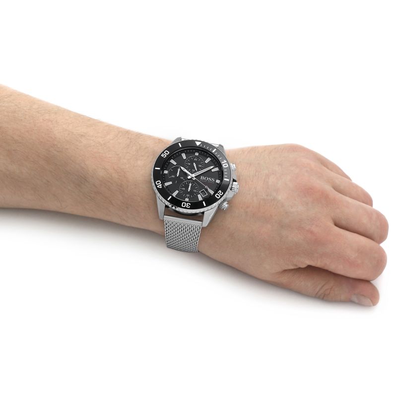  Shop Authentic Hugo Boss Admiral Black Dial Silver Mesh Bracelet Watch for Men - 1513904 - Luxxuri
