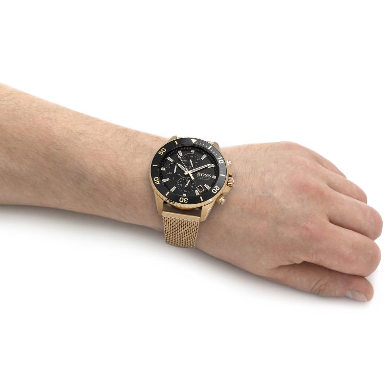  Shop Authentic Hugo Boss Admiral Chronograph Black Dial Gold Mesh Bracelet Watch for Men - 1513906 - Luxxuri