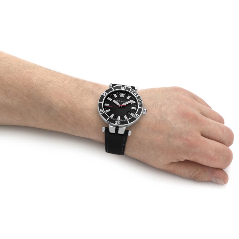  Shop Authentic Versace Greca Sport Quartz Black Dial Black Leather Strap Watch For Men - VEZ300221 - Luxxuri