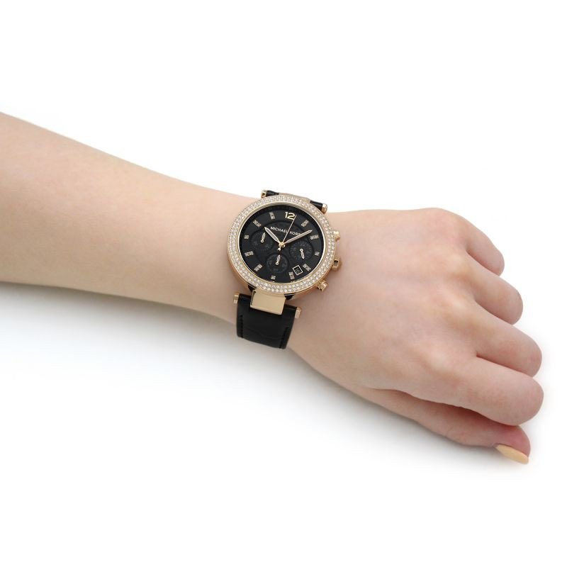 Shop Authentic Michael Kors Parker Chronograph Black Dial Black Leather Strap Watch For Women - MK6984 - Luxxuri