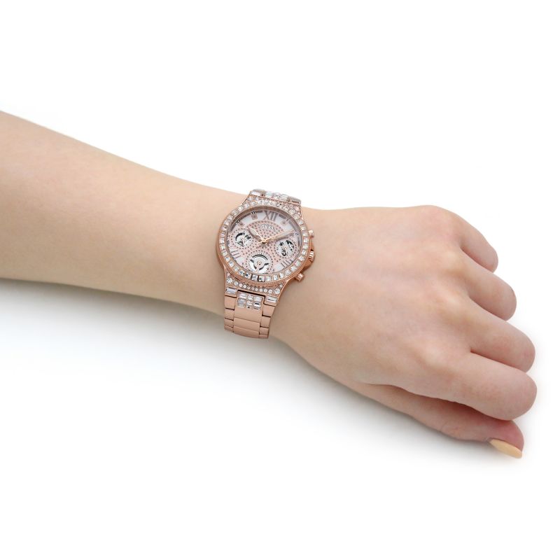  Shop Authentic Guess Moonlight Multi Function Diamonds White Dial Rose Gold Steel Strap Watch for Women - GW0320L3 - Luxxuri