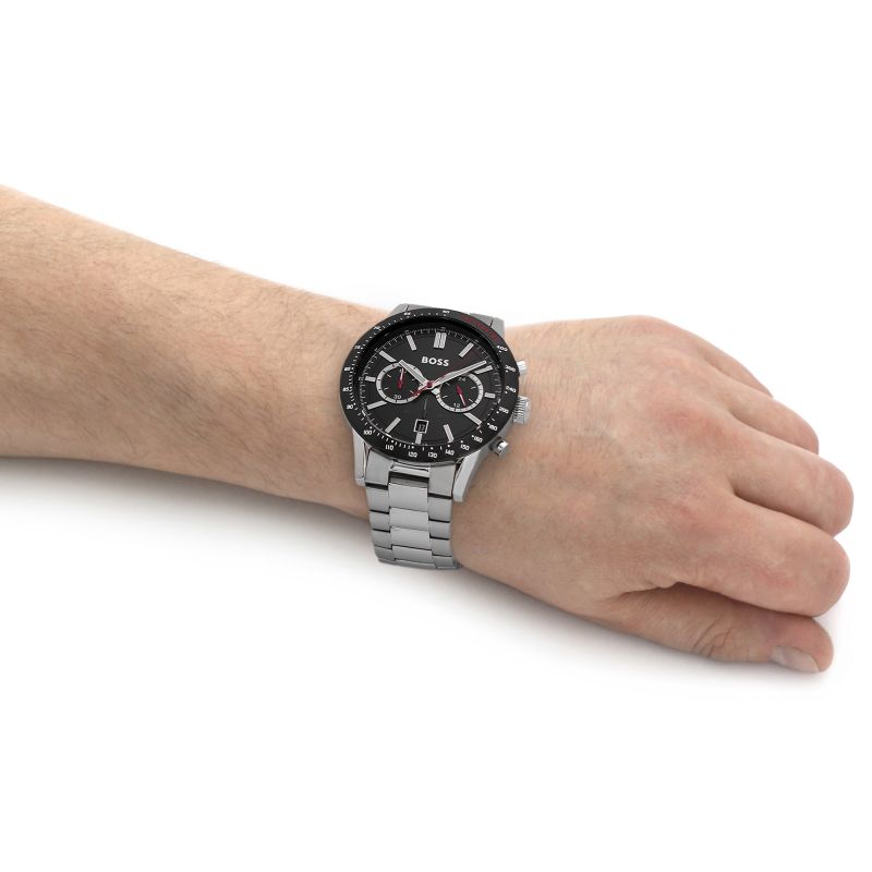  Shop Authentic Hugo Boss Allure Chronograph Black Dial Silver Steel Strap Watch for Men - 1513922 - Luxxuri