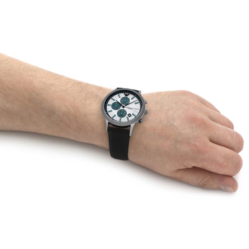  Shop Authentic Emporio Armani Renato Chronograph Silver Dial Black Leather Strap Watch for Men - AR11473 - Luxxuri