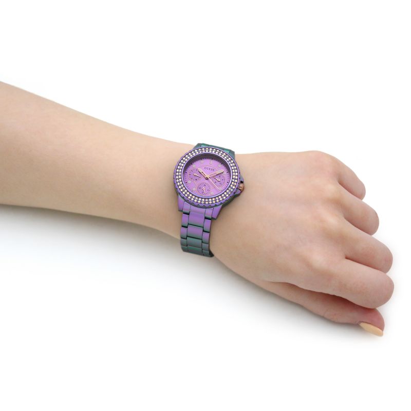  Shop Authentic Guess Crown Jewel Diamonds Purple Dial Purple Steel Strap Watch for Women - GW0410L4 - Luxxuri