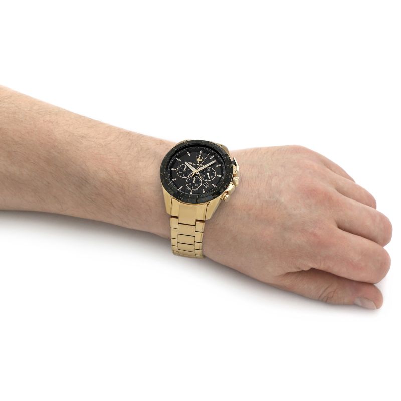  Shop Authentic Maserati Traguardo Chronograph Black Dial Gold Steel Strap Watch For Men - R8873612041 - Luxxuri