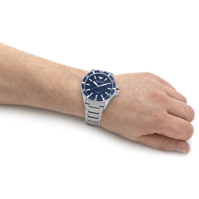  Shop Authentic Emporio Armani Meccanico Automatic Blue Dial Silver Steel Strap Watch For Men - AR60059 - Luxxuri