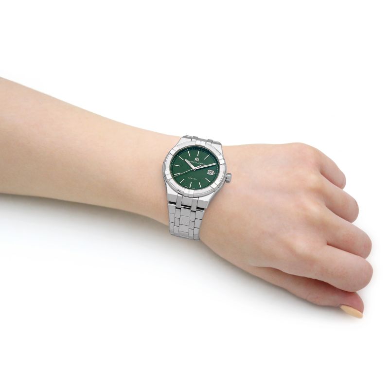  Shop Authentic Maurice Lacroix Aikon Date Quartz Green Dial Silver Steel Strap Watch for Men - AI1108-SS002-630-1 - Luxxuri
