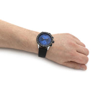  Shop Authentic Emporio Armani Mario Chronograph Blue Dial Black Leather Strap Watch For Men - AR11522 - Luxxuri