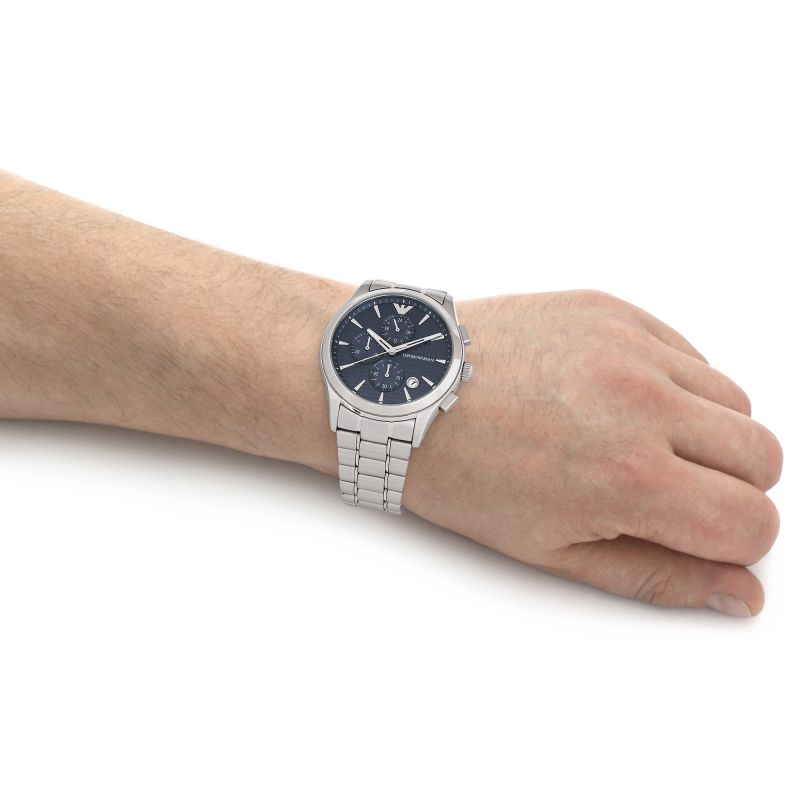  Shop Authentic Emporio Armani Chronograph Blue Dial Silver Steel Strap Watch For Men - AR11528 - Luxxuri
